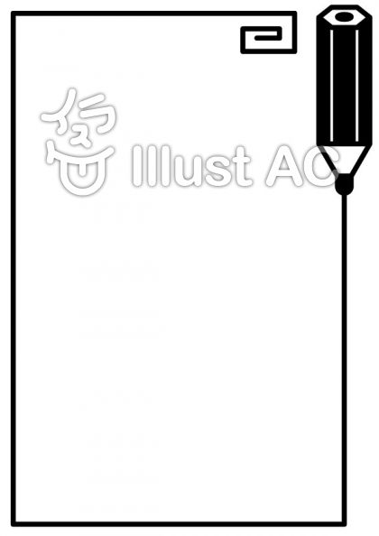 鉛筆フレームタテの無料フリーイラスト素材白黒モノクロ