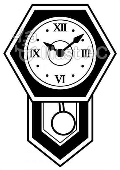 振り子時計の無料フリーイラスト素材白黒モノクロ