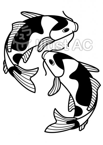 鯉の無料フリーイラスト素材白黒モノクロ