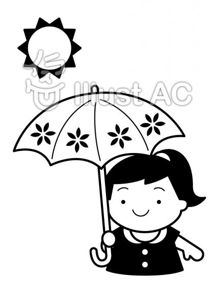 日傘の無料フリーイラスト素材白黒モノクロ