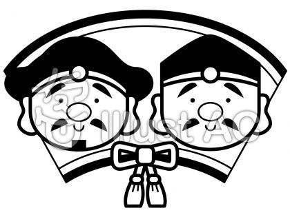 恵比寿と大黒の無料フリーイラスト素材白黒モノクロ