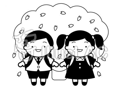 入学式の無料フリーイラスト素材白黒モノクロ