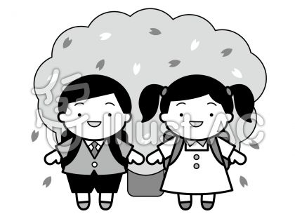 入学式の無料フリーイラスト素材グレースケール