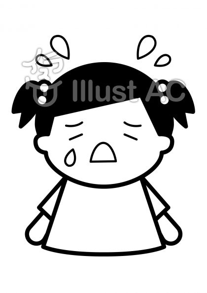 泣くの無料フリーイラスト素材白黒モノクロ