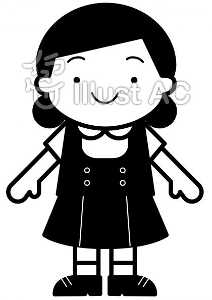 夏制服の無料フリーイラスト素材白黒モノクロ