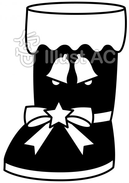クリスマスブーツの無料フリーイラスト素材白黒モノクロ