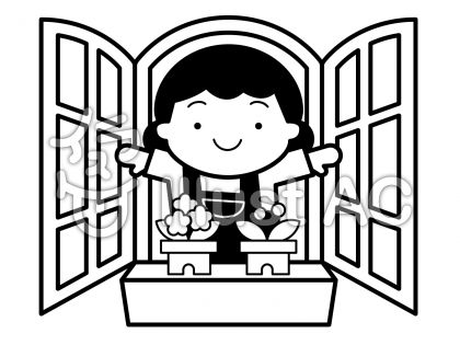 窓の無料フリーイラスト素材白黒モノクロ