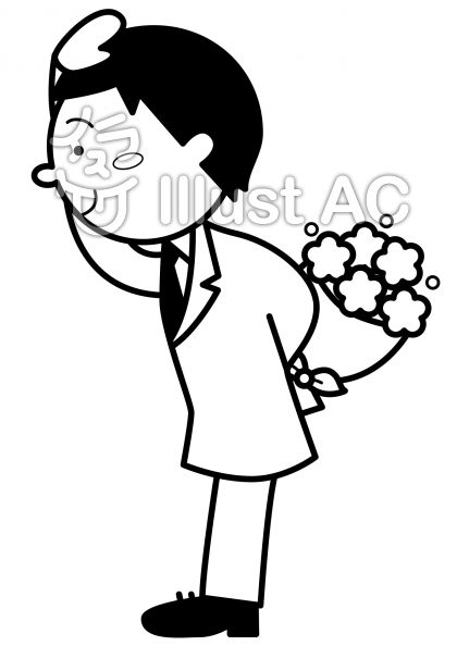 花束と男性の無料フリーイラスト素材白黒モノクロ