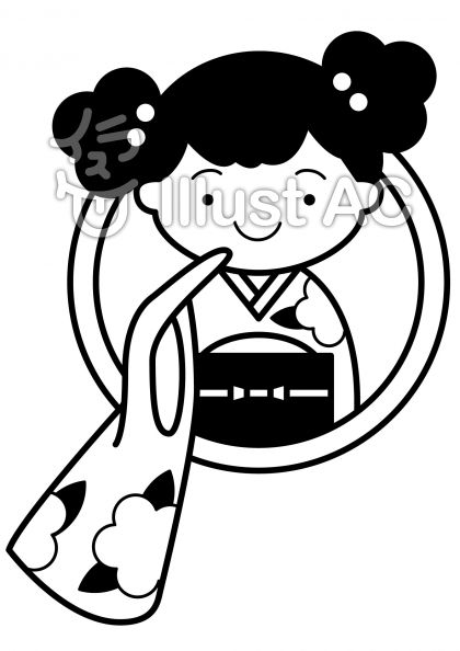 着物の無料フリーイラスト素材白黒モノクロ