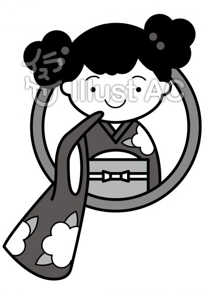 着物の無料フリーイラスト素材グレースケール