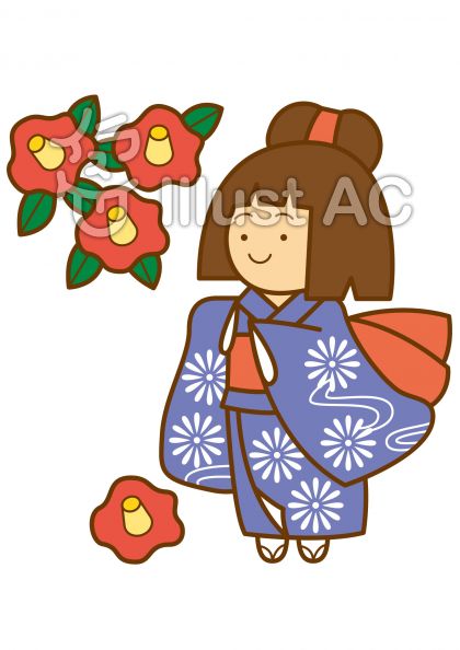 椿と女の子の無料フリーイラスト素材