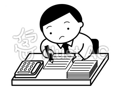 デスクワークの無料フリーイラスト素材白黒モノクロ
