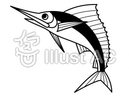 カジキマグロの無料フリーイラスト素材白黒モノクロ