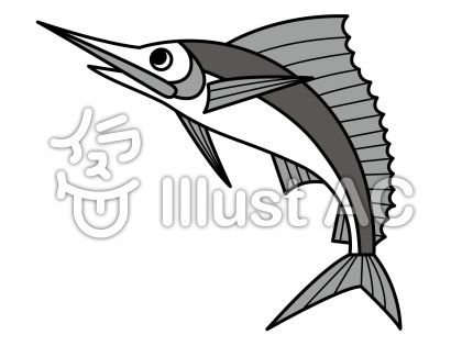 カジキマグロの無料フリーイラスト素材グレースケール