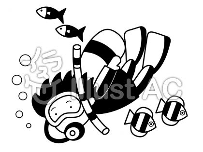スキューバの無料フリーイラスト素材白黒モノクロ