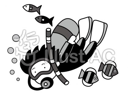 スキューバの無料フリーイラスト素材グレースケール