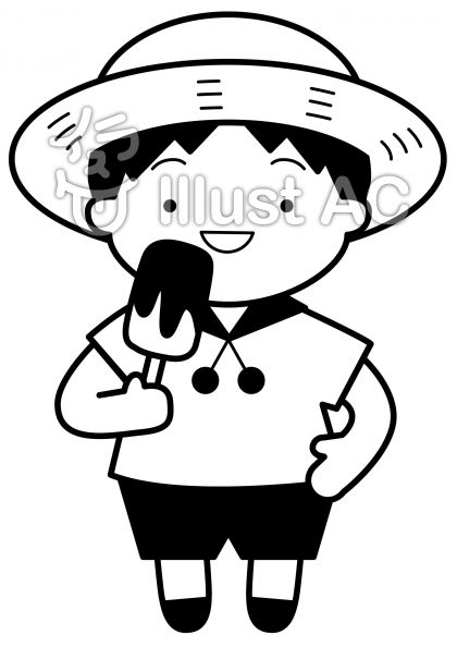 夏の子供の無料フリーイラスト素材白黒モノクロ