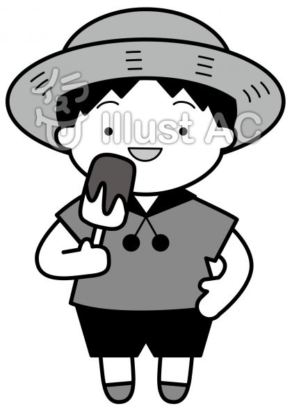 夏の子供の無料フリーイラスト素材グレースケール