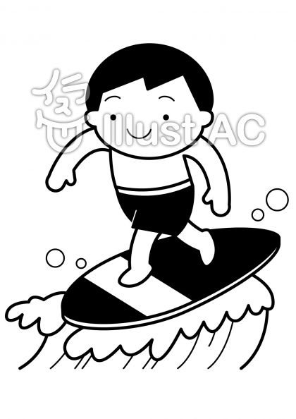 サーフィン2の無料フリーイラスト素材白黒モノクロ