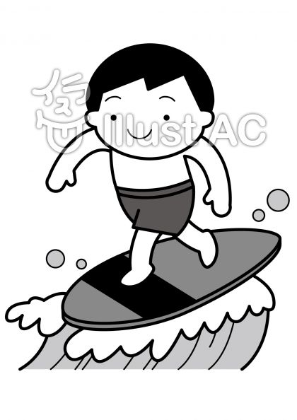 サーフィン2の無料フリーイラスト素材グレースケール