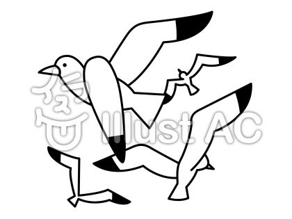 カモメの群れの無料フリーイラスト素材白黒モノクロ