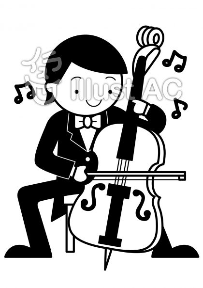 チェロの無料フリーイラスト素材白黒モノクロ