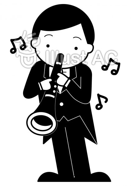 クラリネットの無料フリーイラスト素材白黒モノクロ