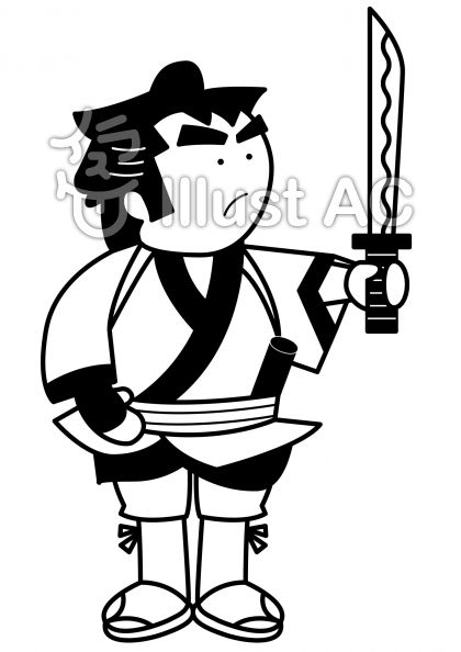 清水の次郎長の無料フリーイラスト素材白黒モノクロ