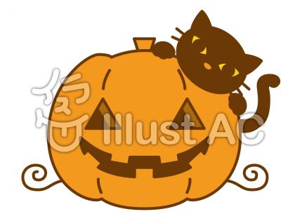 南瓜と猫の無料フリーイラスト素材