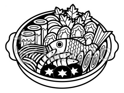 海鮮寄せ鍋の無料フリーイラスト素材白黒モノクロ