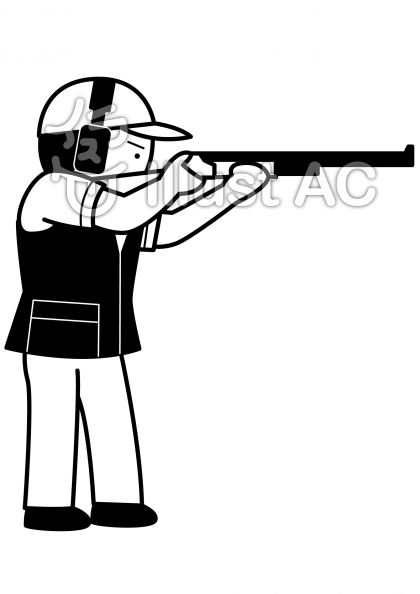 クレー射撃の無料フリーイラスト素材白黒モノクロ