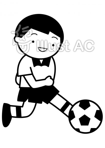 サッカー1の無料フリーイラスト素材白黒モノクロ