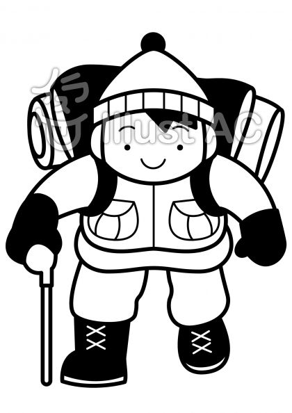登山3の無料フリーイラスト素材白黒モノクロ