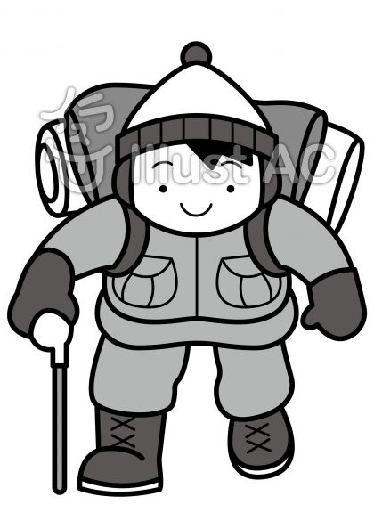 登山3の無料フリーイラスト素材グレースケール