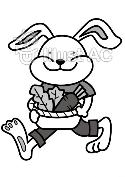 うさぎ3の無料フリーイラスト素材グレースケール