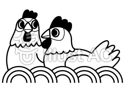 鶏1の無料フリーイラスト素材白黒モノクロ